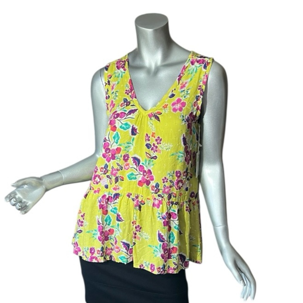 Ava James Women's Medium Floral Sleeveless Tank Tunic Top V-Neck Peplum NEW